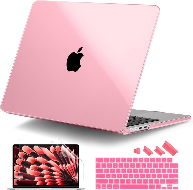 DONGKE Compatible with MacBook Air 13.6 inch Case M4 M3 M2 2025 2024 2023 2022 A3240 A3113 A2681, Plastic Hard Shell & Keyboard Cover for MacBook Air M4 13 inch Case, Crystal Pink - Image 1